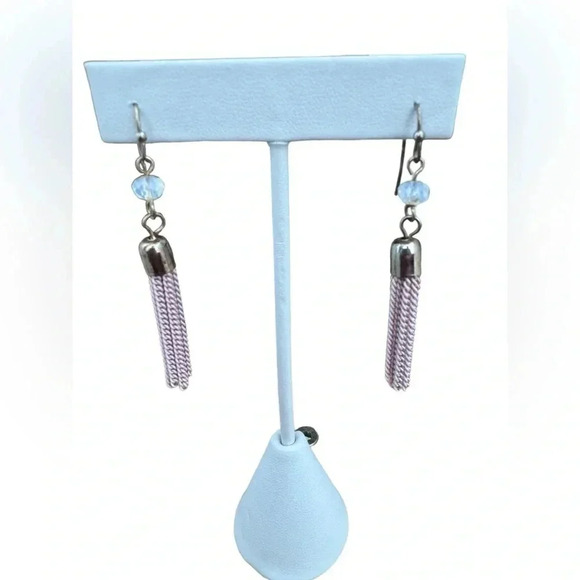 10.5” Pink Crystal Lucite Tassel Chandelier Runway Necklace And Earrings - Picture 7 of 12